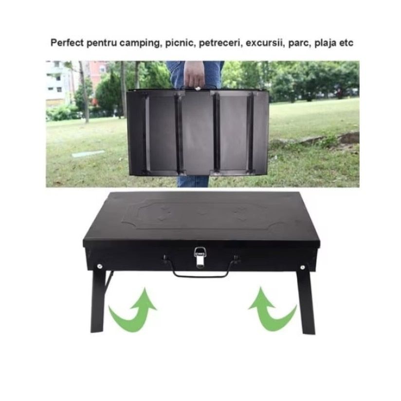 Gratar Portabil 47x44x27cm Model Servieta, cu Accesorii 3 Inaltimi Reglabile