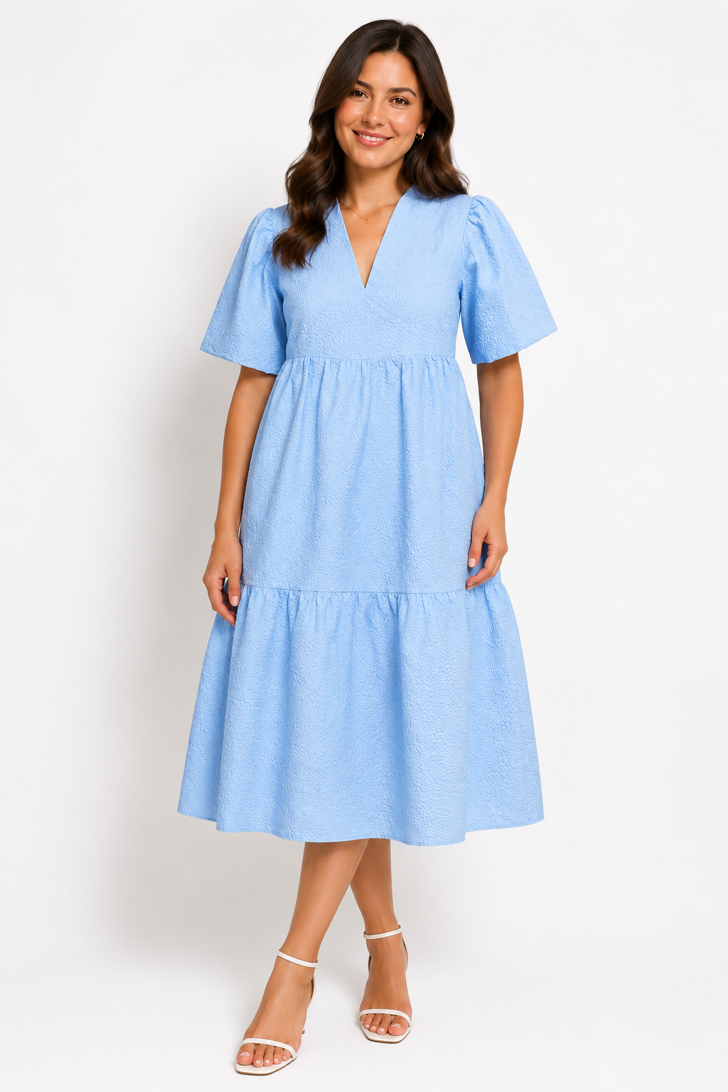 Rochie Midi Bleu din Material Creponat