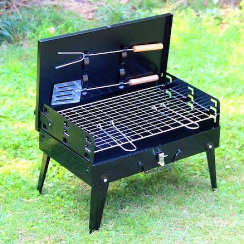 Gratar Portabil 47x44x27cm Model Servieta, cu Accesorii 3 Inaltimi Reglabile