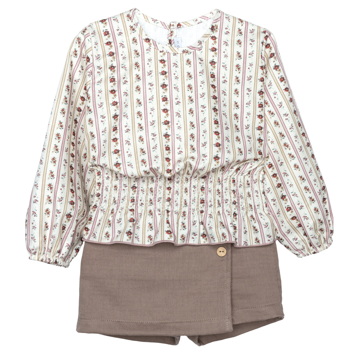 Set premium 4 piese pentru fetițe – Bluză, pantalonași, vestă reversibilă și fundă