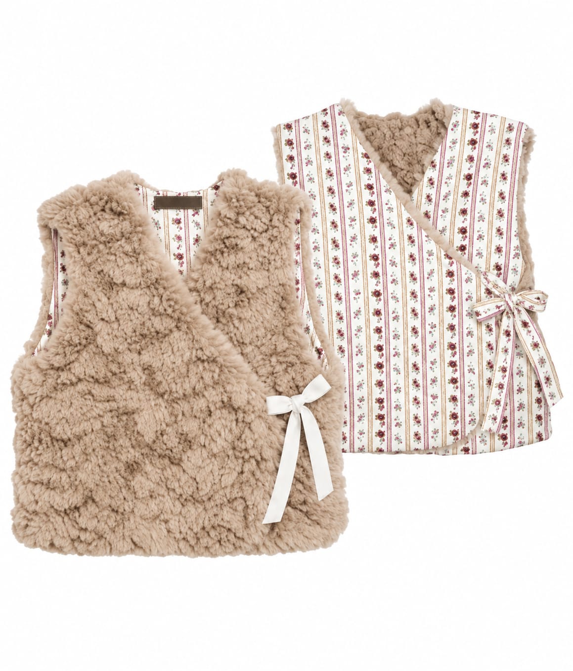 Set premium 4 piese pentru fetițe – Bluză, pantalonași, vestă reversibilă și fundă