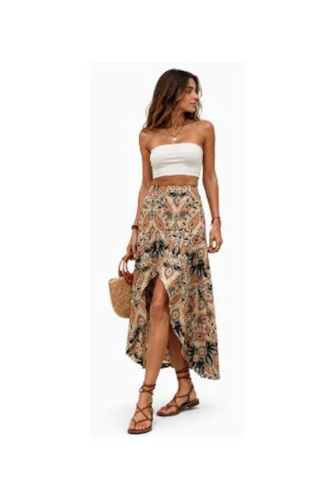 Fusta maxi asimetrica JANES bej, boho