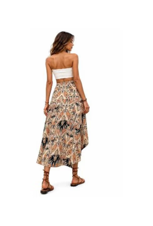 Fusta maxi asimetrica JANES bej, boho