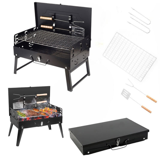 Gratar Portabil 47x44x27cm Model Servieta, cu Accesorii 3 Inaltimi Reglabile