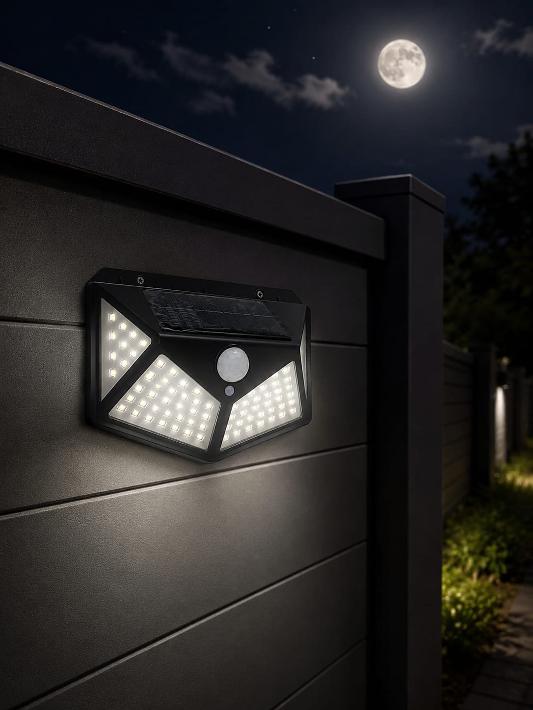Lampă Solară Exterior 100 LED – Senzor Mișcare, Încărcare Solară