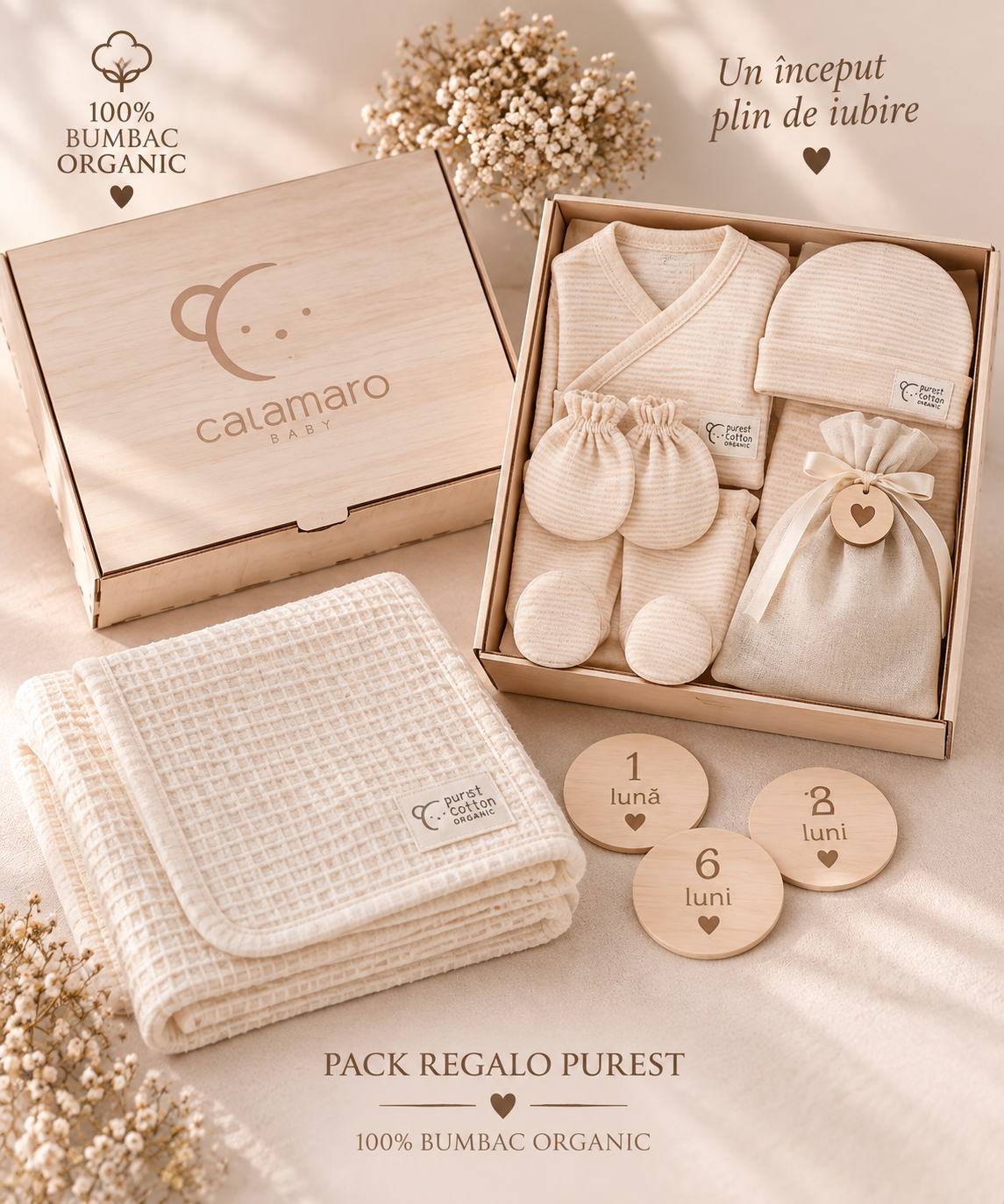 Set cadou premium pentru bebeluși – 100% bumbac organic